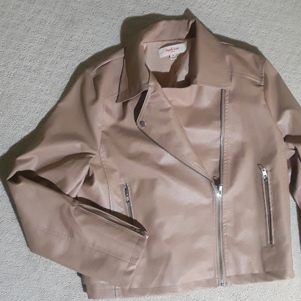 Peach love faux leather moto jacket